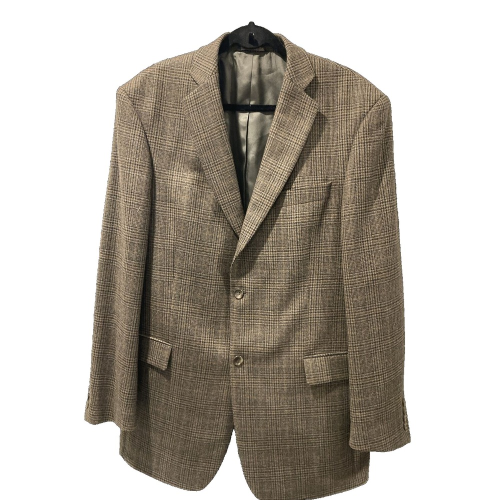 Botany 500‎ Jacket Brown Glen Plaid Vtg Lambswool Tweed Sport Coat Blazer 42L